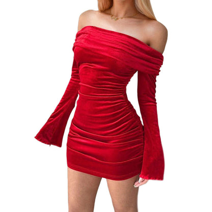 Damen Minikleid Off-Shoulder Velvet Figurbetont