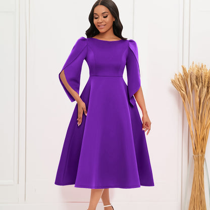 Damen Abendkleid mit Handballenärmel und schwingendem Rock Eveloria