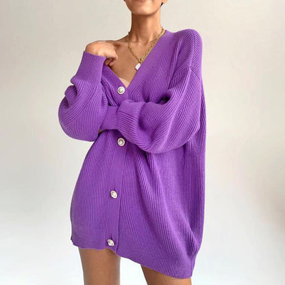 Damen Oversized Strickcardigan mit Dekorativen Knöpfen Beige - Eveloria