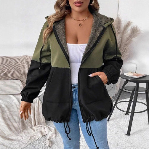 Damen Übergangsjacke Doppellagig Fleece Verstellbarer Saum Beige