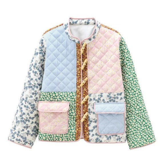 Damen Steppjacke Patchwork Muster Bunt