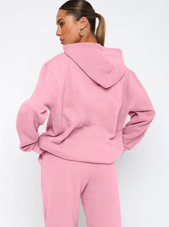 Damen Oversized Hoodie Jogger Set Sweatshirt Hose Grau