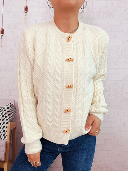 Damen Strickcardigan Weich Nautisches Design Beige Holzknöpfe