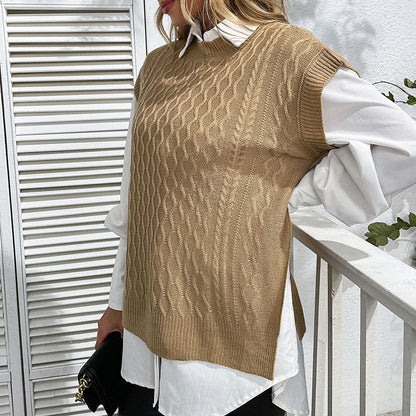 Damen Strickpullover Hohler Kragen Offener Schnitt Eveloria