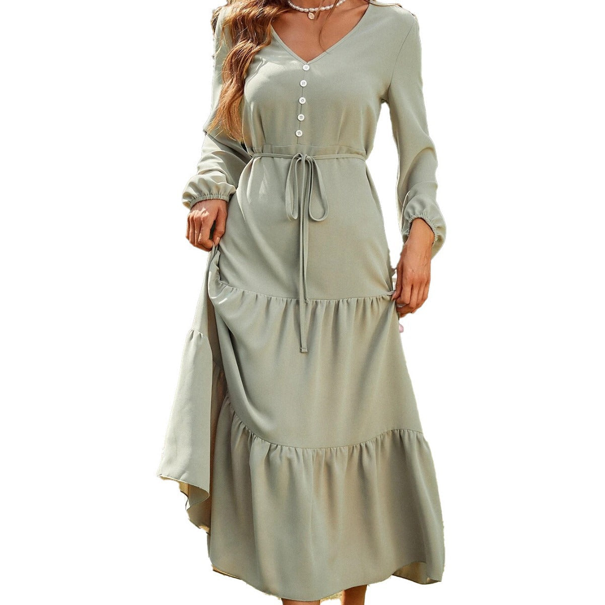 Damen Maxi-Kleid Puffärmel Tailliert Eveloria