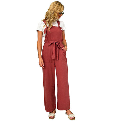Damen Jumpsuit Tailliert Gürtel Praktische Taschen Eveloria