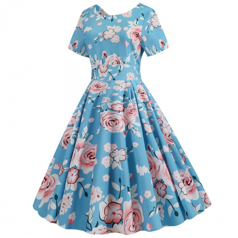 Damen A-Linien Kleid Florales Muster Schwingender Rock