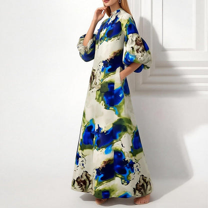 Damen Maxikleid Voluminöse Puffärmel Farbig Eveloria