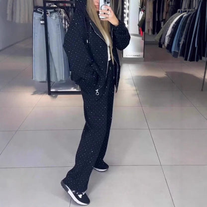 Damen Hoodie Jogginghosen Set Baumwolle Bequem Grau