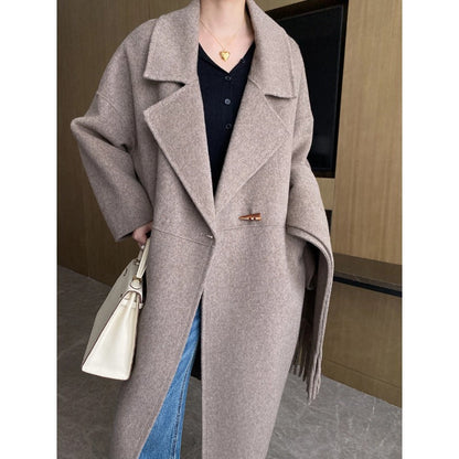 Damen Oversized-Mantel Fransen Tiefkragen Eveloria