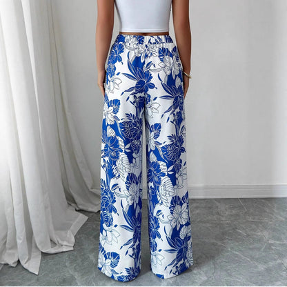 Damen Palazzohose Hochtailliert Floralmuster Seitentaschen Eveloria