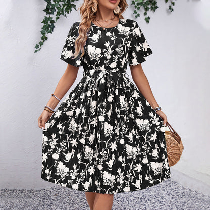 Damen Midi-Kleid Floralmuster Tailliert