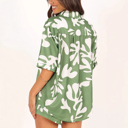Damen Kurzarmset Floralmuster Eveloria