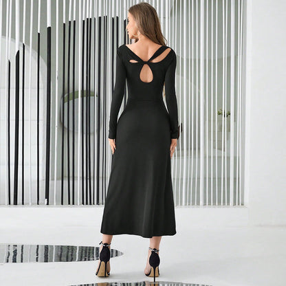 Damen Maxikleid Asymmetrischer Ausschnitt Cut-Out-Detail