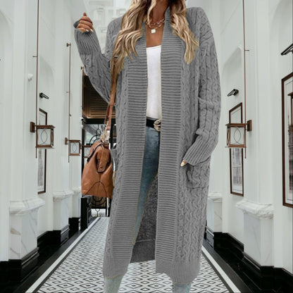 Damen Cardigan Grobstrick Offenes Design Mit Taschen Beige
