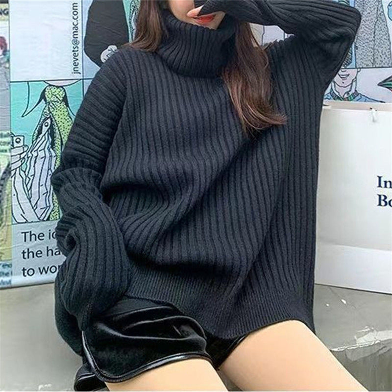 Damen Strickpullover Hochkragen Lässig Eveloria