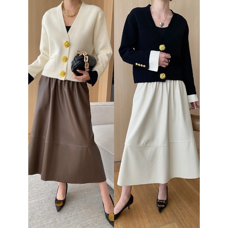 Damen Cardigan mit Knöpfen und Maxirock