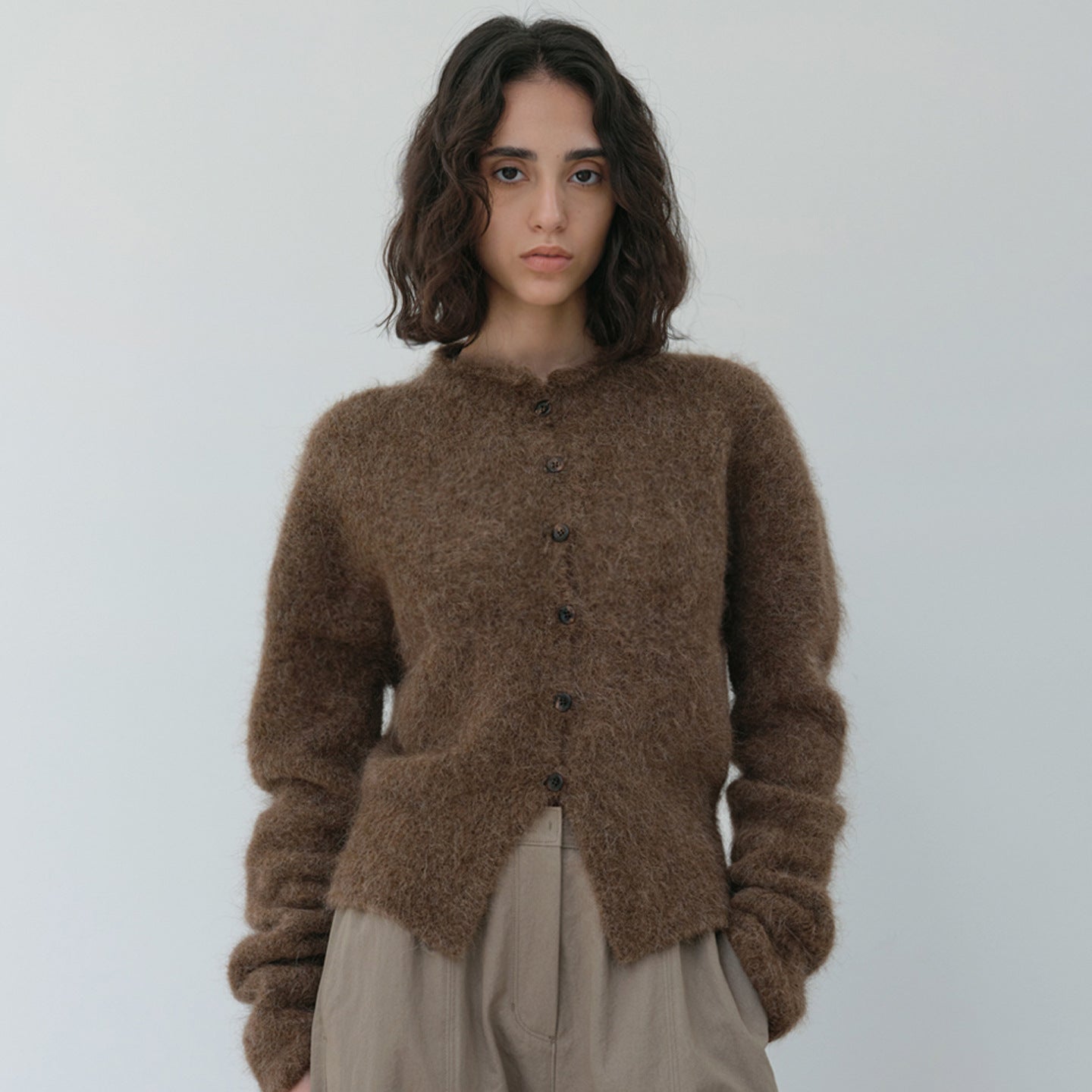 Damen Strickcardigan Elegantes Design Warm Knopfleiste Beige