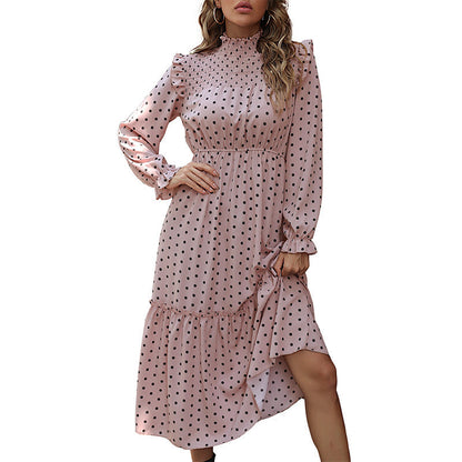 Damen Maxikleid mit Rüschen Punktmuster Eveloria