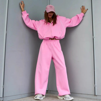 Damen Sportliches Zweiteiler-Set Kapuze Weite Hose