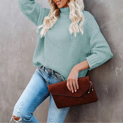 Damen Grobstrickpullover Rollkragen Lässig Eveloria