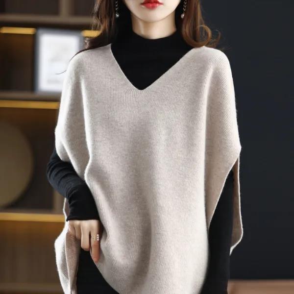 Damen Strickponcho V-Ausschnitt Eveloria