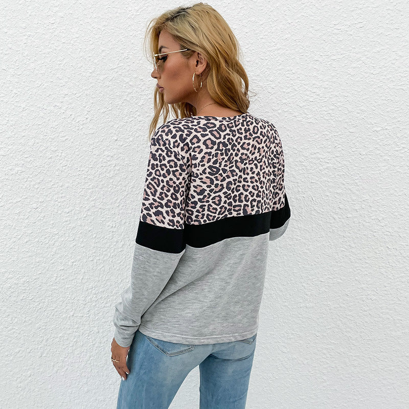 Damen Pullover Lässig Kontrast Leo-Print Eveloria