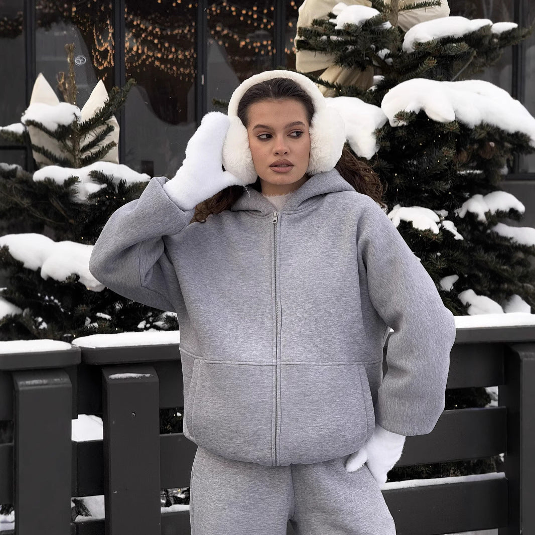 Damen Fleecejacke Oversized Reißverschluss Lässig Grau Eveloria - Eveloria