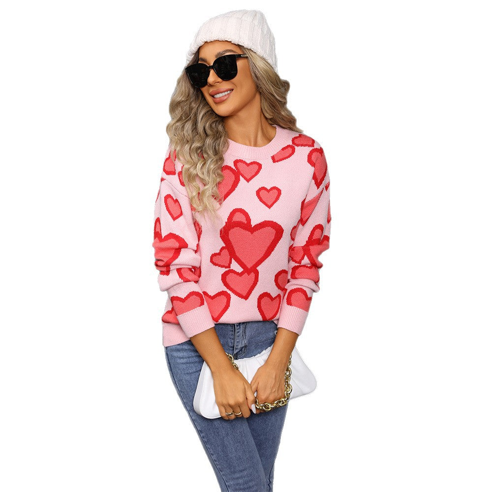 Damen Strickpullover Herzdesign Locker Schnitt
