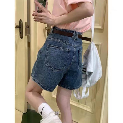 Damen Denim Shorts Hohe Taschen Locker
