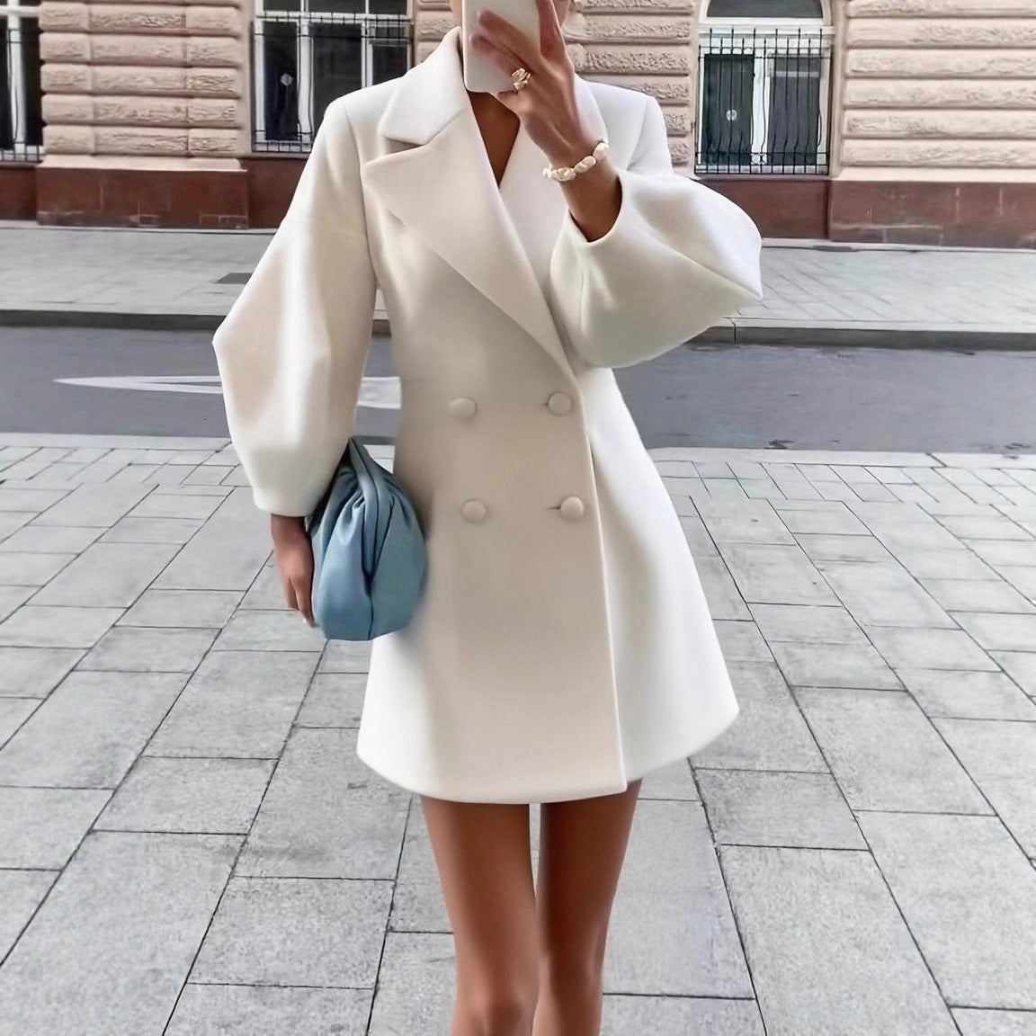 Damen Blazer-Kleid Doppelreihig Voluminöse Ärmel Eveloria - Eveloria
