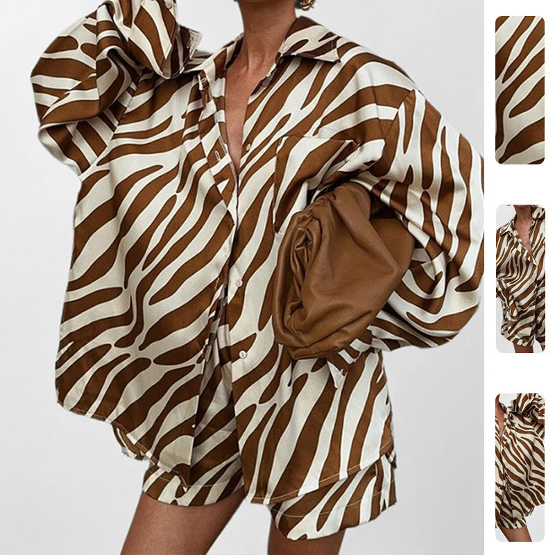 Damen Oversized Hemd Zebra-Print Kurzärmlig Eveloria - Eveloria