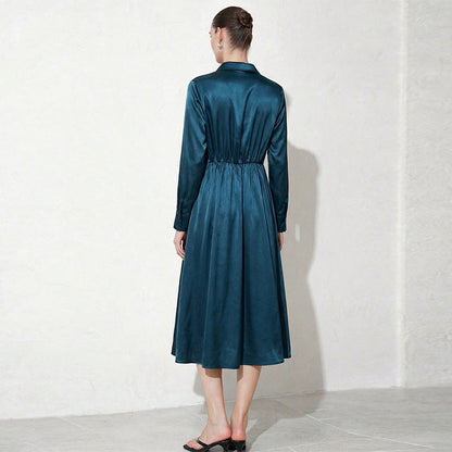 Damen Hemdblusenkleid Mittellänge Seide Glanz Eveloria