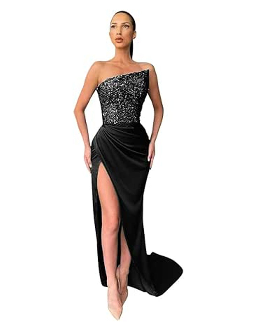 Damen Abendkleid Asymmetrisch Hochgeschlitzt Eveloria