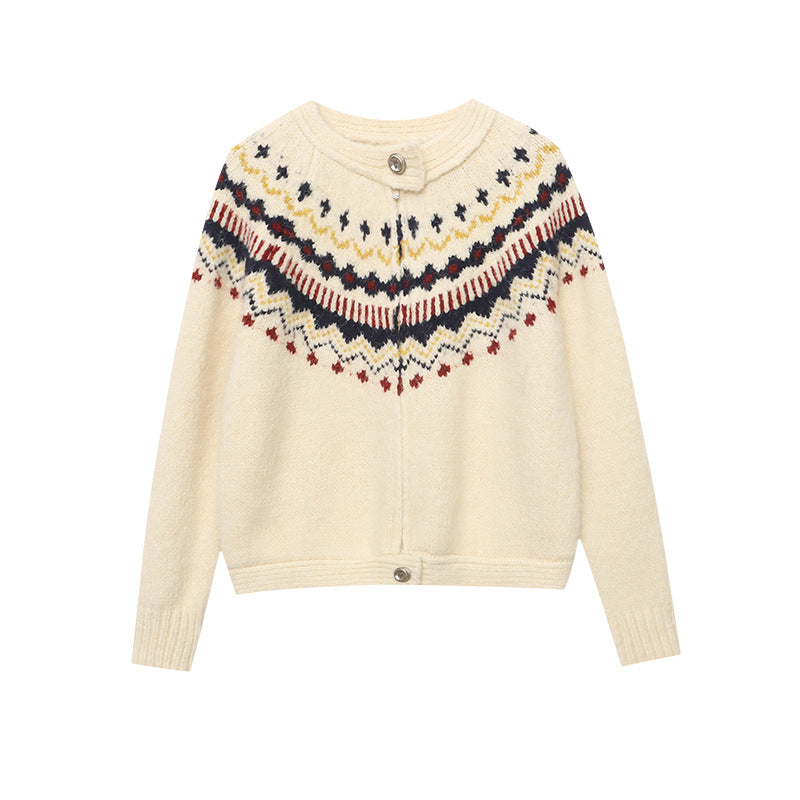 Damen Strickjacke Hochkragen Dekorative Knöpfe Beige