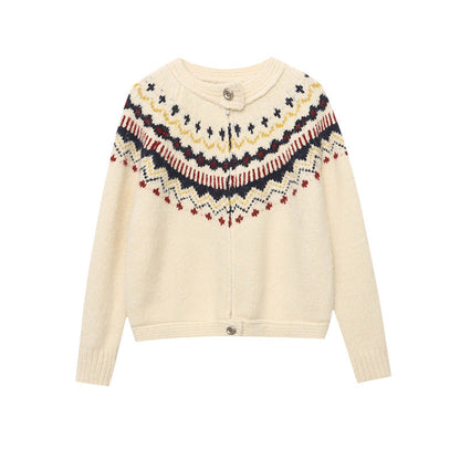 Damen Strickjacke Hochkragen Dekorative Knöpfe Beige