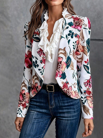 Damen Blazer Florales Design Rüschendetails Eveloria