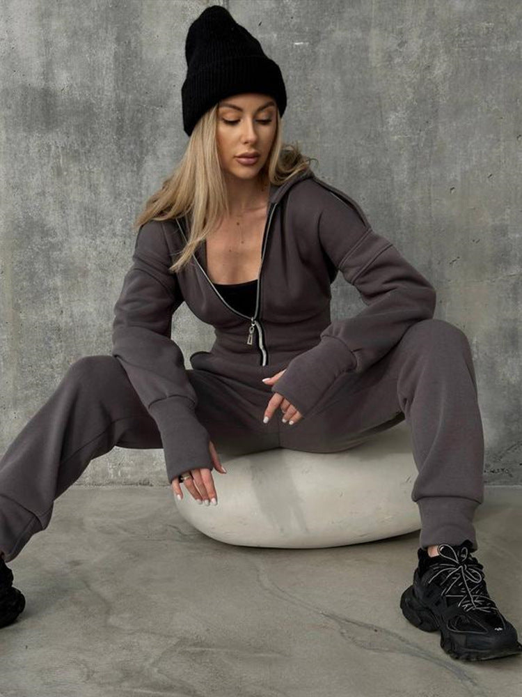 Damen Sportlicher Jumpsuit Reißverschluss Hochkragen Eveloria