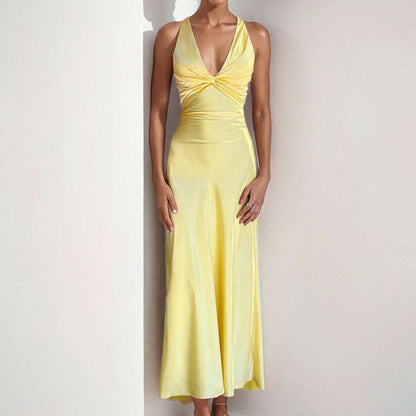 Damen Satinkleid Elegant Wickeldetail Eveloria