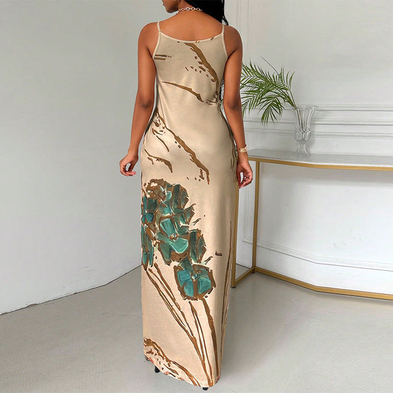 Damen Maxikleid Spaghettiträger Schmetterlingsdruck Eveloria