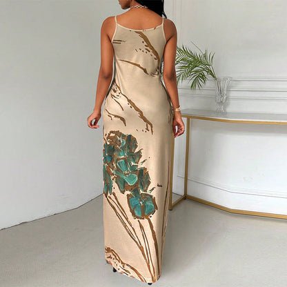 Damen Maxikleid Spaghettiträger Schmetterlingsdruck Eveloria