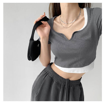 Damen Cropped V-Ausschnitt Textur - Eveloria