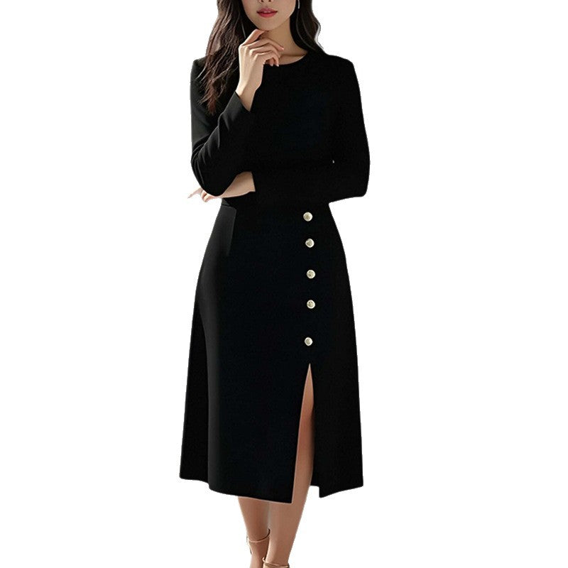 Damen Elegantes Midi-Kleid mit Knopfdetail und Seitenschlitz