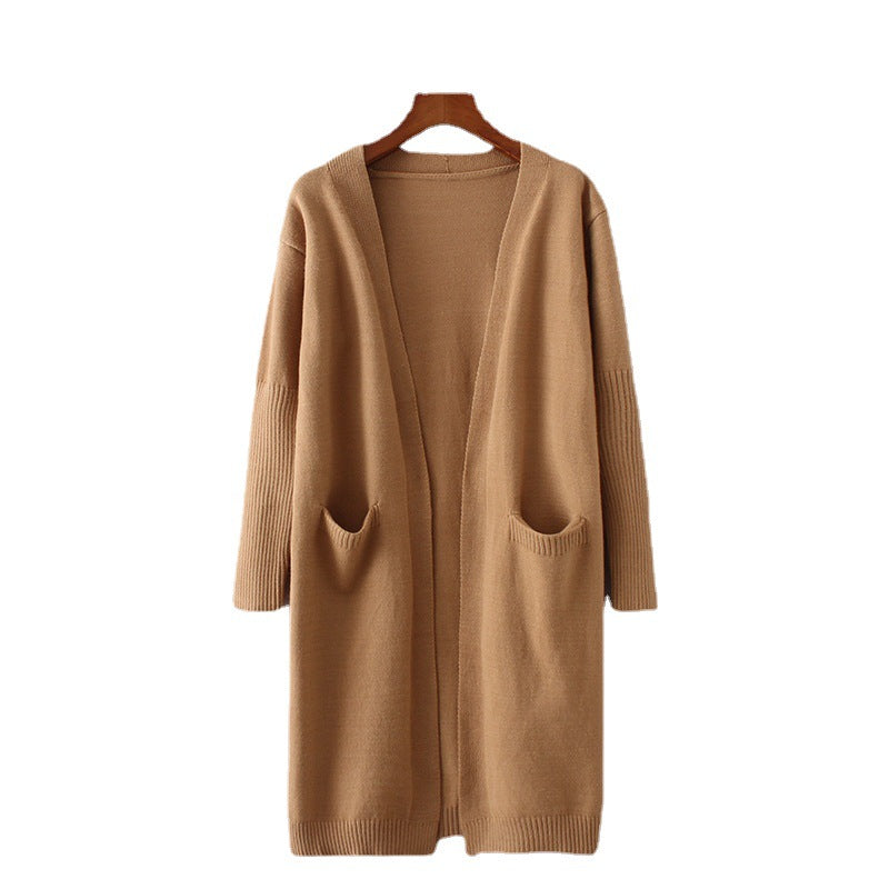 Damen Cardigan Grobstrick Lässiger Schnitt Mit Taschen Beige