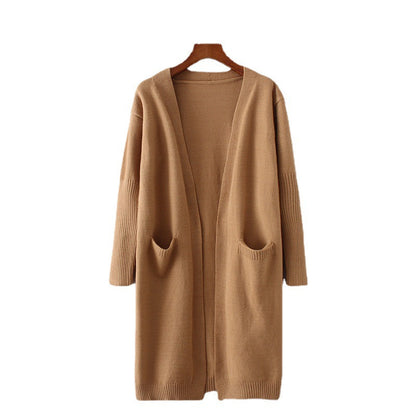 Damen Cardigan Grobstrick Lässiger Schnitt Mit Taschen Beige