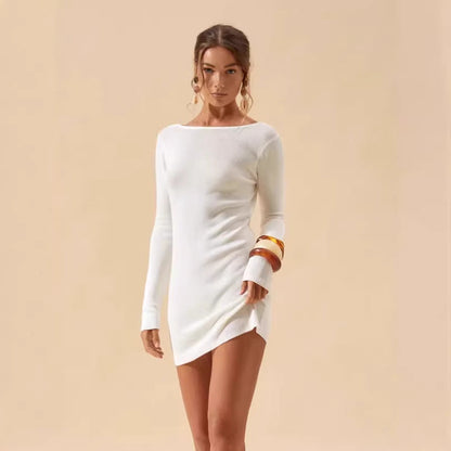 Damen Strandkleid Offene Schultern Dekorativer Gürtel Eveloria