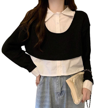 Damen Strickpullover mit Hemd Cropped Ausführung
