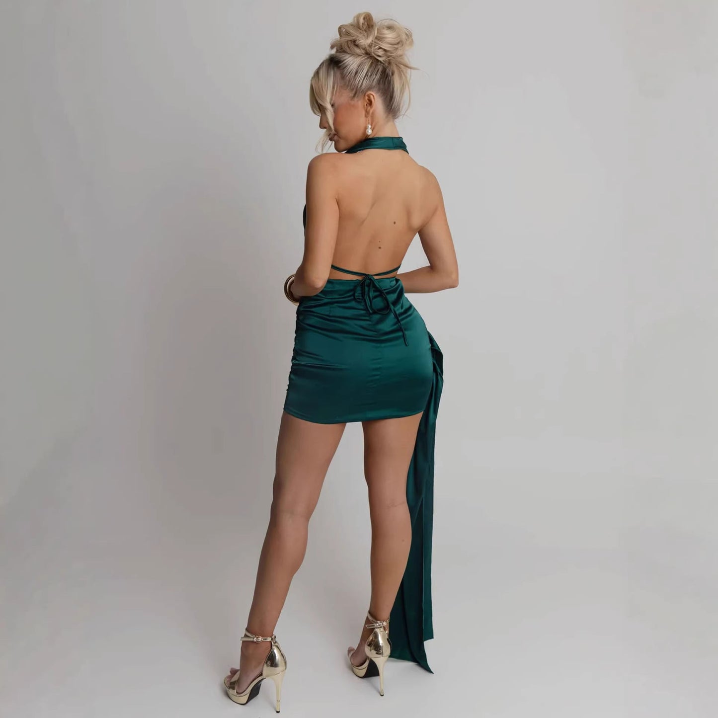 Damen Cocktailkleid Satin V-Ausschnitt Schimmernd Eveloria