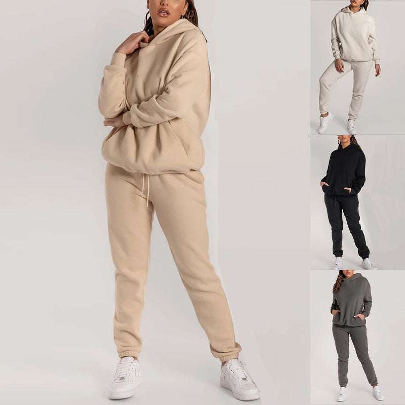 Damen Hoodie-Set mit Taschen Elastisch Grau Eveloria