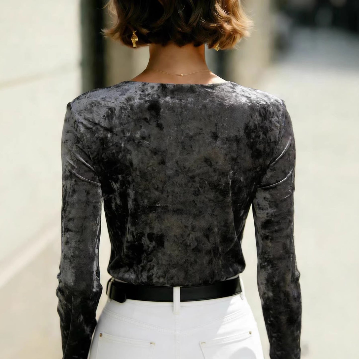 Damen Elegantes Longsleeve-Shirt mit Raffung Detail